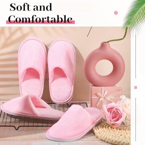 Twistover 12 Pairs Kids Disposable Slippers for Guests Closed Toe Non Slip Spa Slippers Bulk Soft House Slippers Winter Warm Flip Flops for Boys Girls Travel Hotel Party Indoor Outdoor (Pink) - Image 4