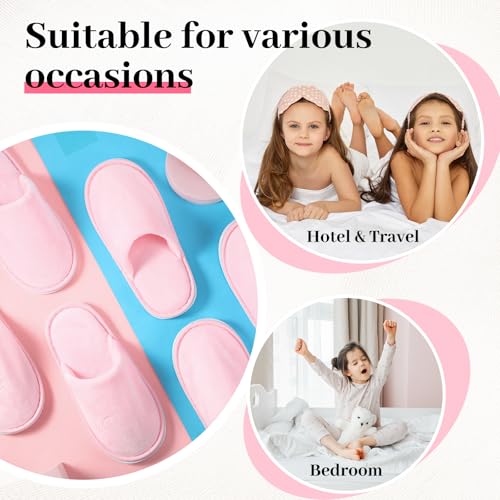 Twistover 12 Pairs Kids Disposable Slippers for Guests Closed Toe Non Slip Spa Slippers Bulk Soft House Slippers Winter Warm Flip Flops for Boys Girls Travel Hotel Party Indoor Outdoor (Pink) - Image 2