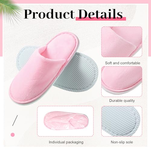 Twistover 12 Pairs Kids Disposable Slippers for Guests Closed Toe Non Slip Spa Slippers Bulk Soft House Slippers Winter Warm Flip Flops for Boys Girls Travel Hotel Party Indoor Outdoor (Pink) - Image 3
