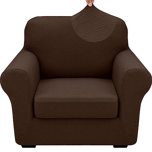 XINEAGE 2025 New 2 Pieces Chair Covers with Arms Super Stretch Chair Slipcover for Living Room Pet Dog Universal Slip Cover Anti Slip Armchair Furniture Protector Coffee 31461 Cushion