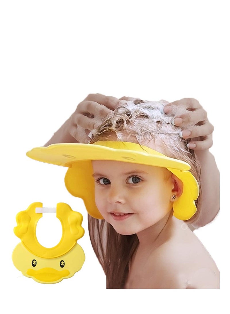 Baby Shower Cap, Yellow Adjustable Silicone Shampoo Bath Cap, Waterproof Bathing Hat, Infants Soft Shampoo Hat, Soft Protection Safety Protect Eye Ear, for Infants Toddlers Kids Children - Image 1