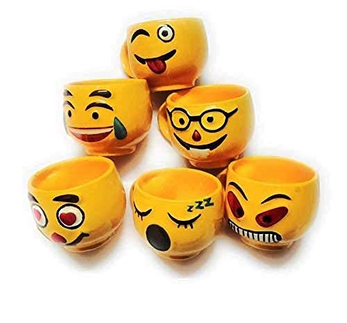 RAINCART Yellow Emoji Smiley Coffee Mug Tea Cup Set Set of 6 Coffee MugsTea Cups Great Gifting idea for him and her Tea Cup with Handle Smiles - Image 1