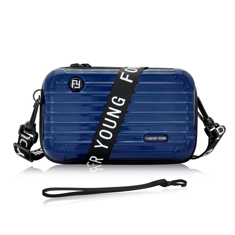 WisePoint Mini Suitcase Crossbody Bag Plastic Mini Suitcase Bag Suitcase Purses Stylish Suitcase Cosmetic Bag with 2 Straps blue - Image 2