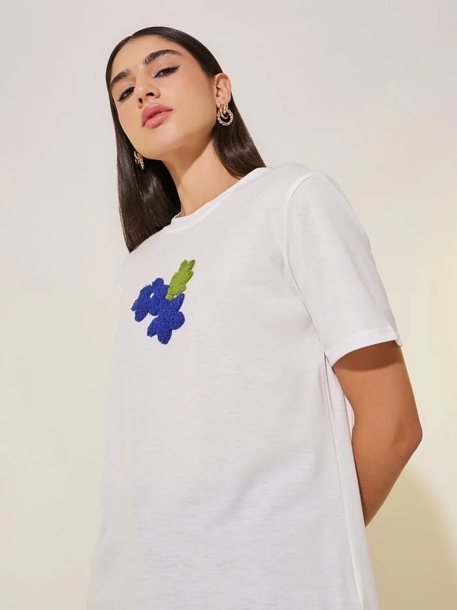 Take Two Front Floral Embroidery Detail T-Shirt