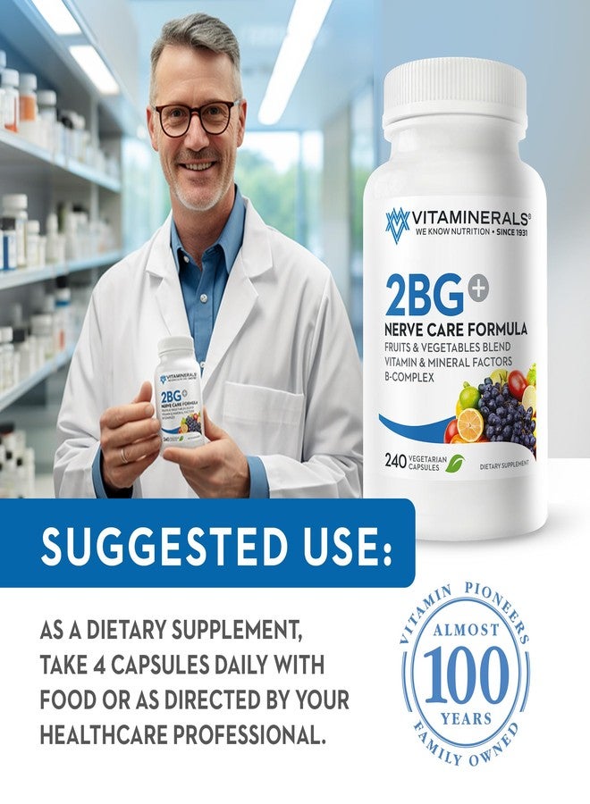 Vitaminerals 2BG+™ B Complex Immune Support High Potency B Complex | Fruits & Veggies Blend | 240 Veggie Caps - Image 4