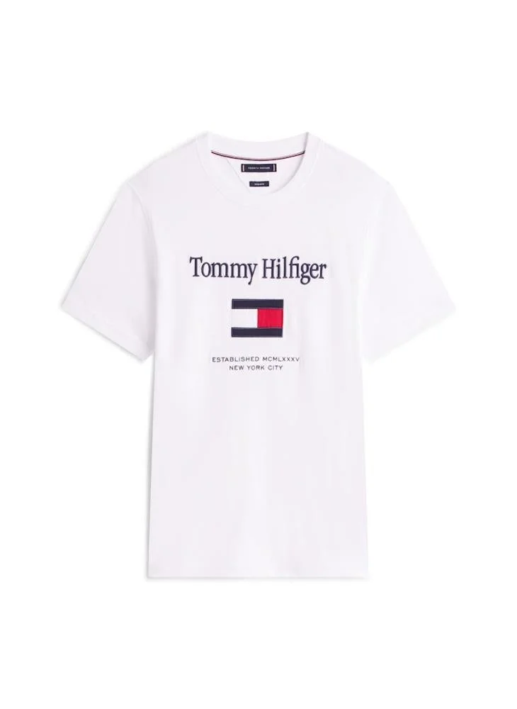 Tommy Hilfiger White Logo Embroidery Jersey T-Shirt for Men | Best Price UAE