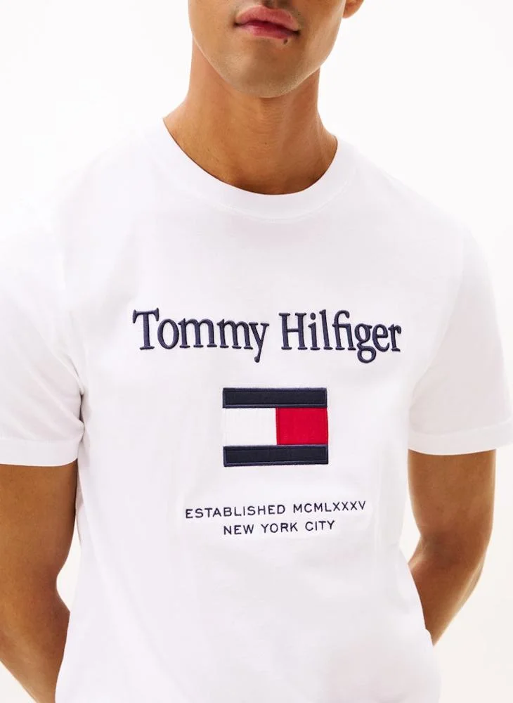 Tommy Hilfiger White Logo Embroidery Jersey T-Shirt for Men | Best Price UAE