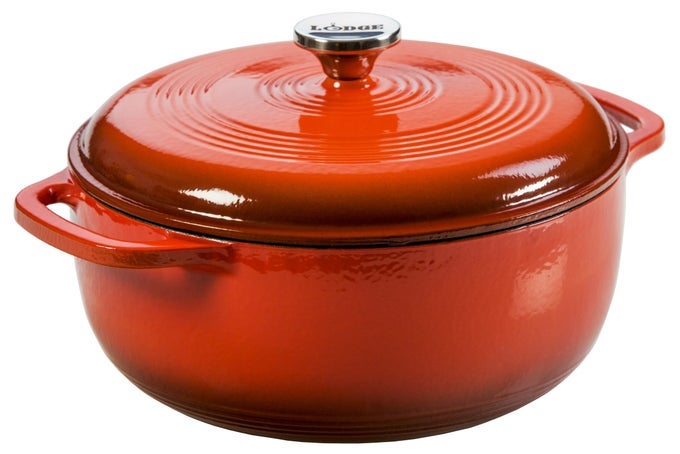 6 QUART ENAMELED CAST IRON DUTCH OVEN WITH LID DUAL HANDLES OVEN SAFE UP TO 500 F OR ON STOVETOP USE TO MARINATE COOK BAKE REFRIGERATE AND SERVE POPPY