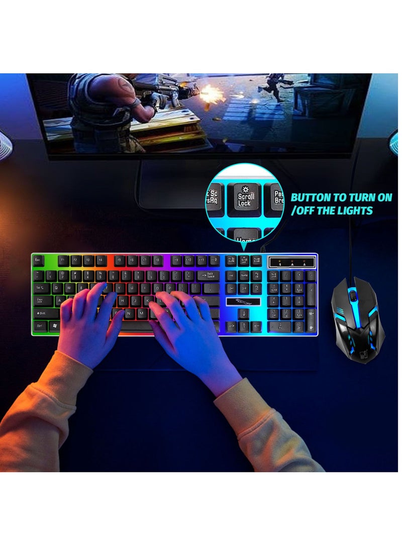 SKY-TOUCH - G21 Keyboard Wired USB Gaming Mouse Flexible Polychromatic LED Lights Computer Mechanical Feel Backlit Keyboard Mouse Set Black - Image 1