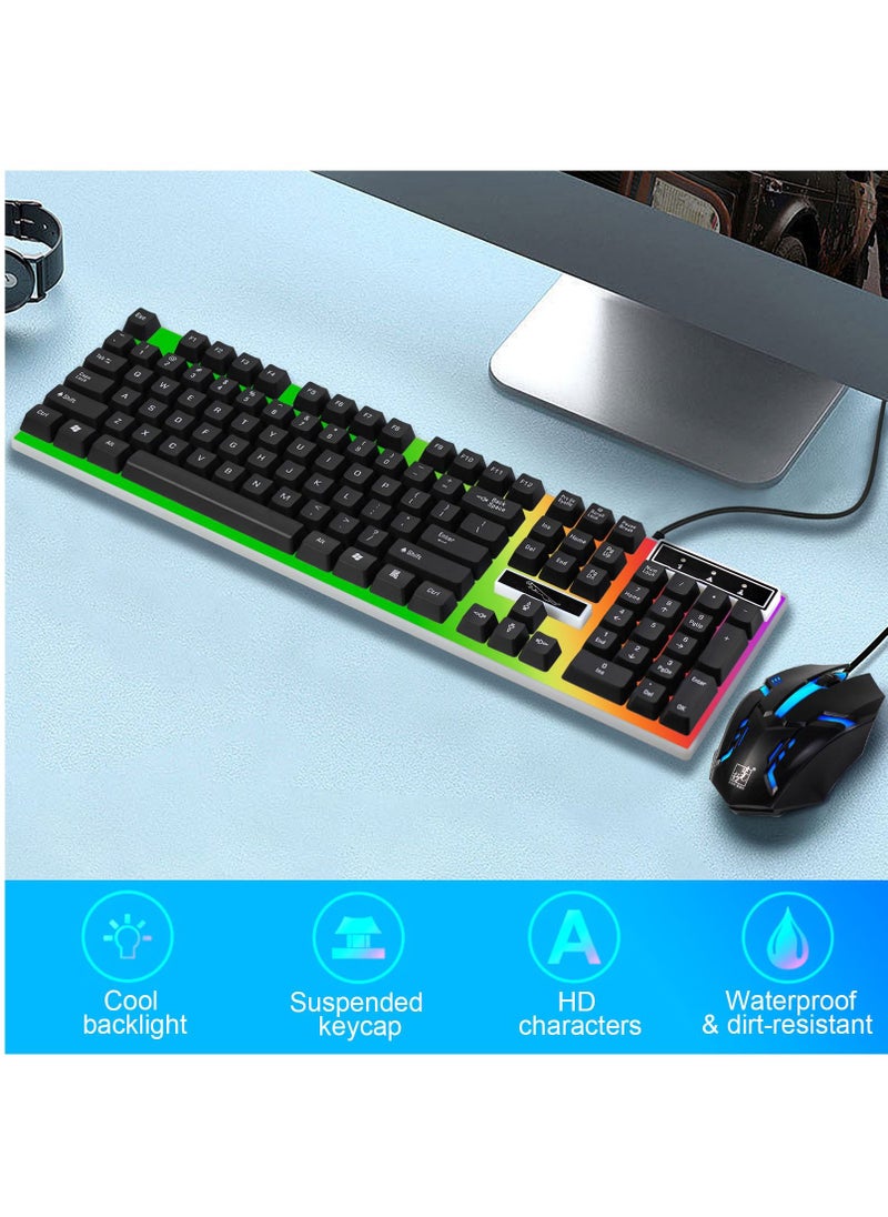 SKY-TOUCH - G21 Keyboard Wired USB Gaming Mouse Flexible Polychromatic LED Lights Computer Mechanical Feel Backlit Keyboard Mouse Set Black - Image 1
