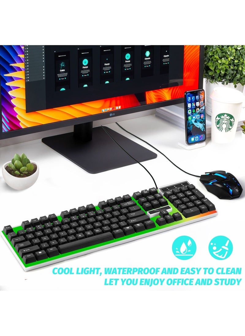 SKY-TOUCH - G21 Keyboard Wired USB Gaming Mouse Flexible Polychromatic LED Lights Computer Mechanical Feel Backlit Keyboard Mouse Set Black - Image 1