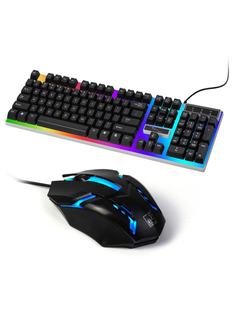SKY-TOUCH - G21 Keyboard Wired USB Gaming Mouse Flexible Polychromatic LED Lights Computer Mechanical Feel Backlit Keyboard Mouse Set Black - Image 1