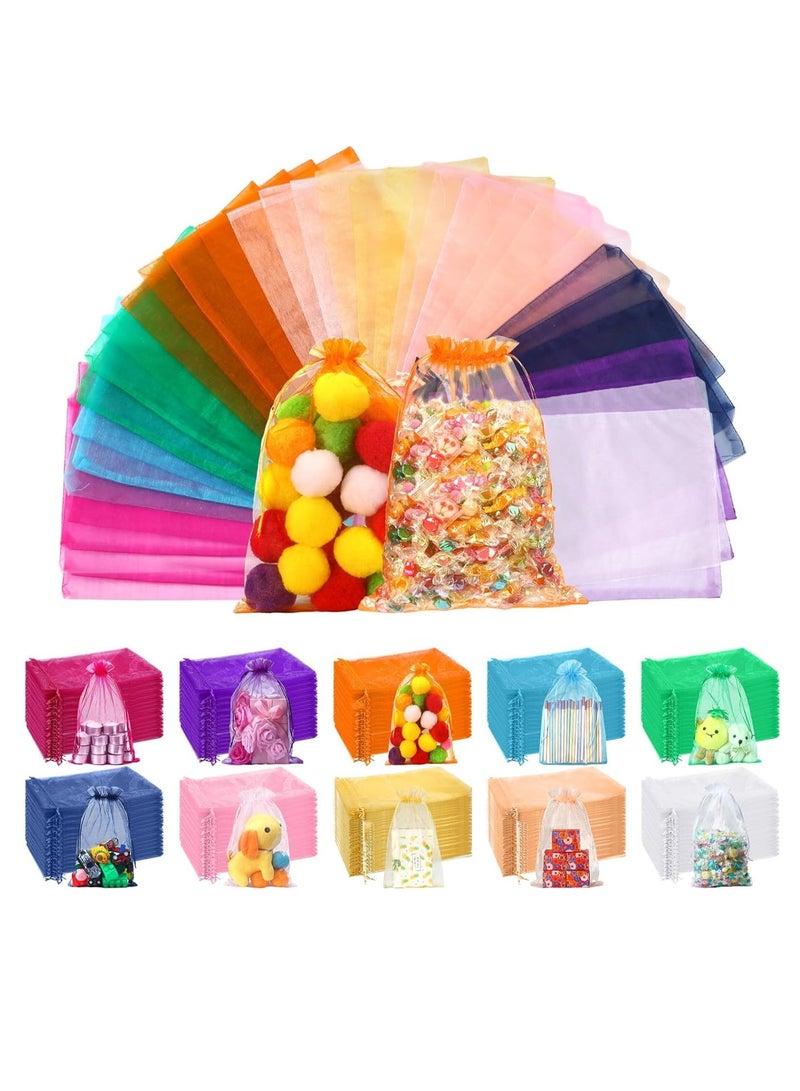 Excefore 100pcs Large Organza Bags 12 x 8 Inch Sheer Mesh Drawstring Gift Packaging Pouch Bags for Wedding Game Party Supplies (Multicolor)  - Image 1