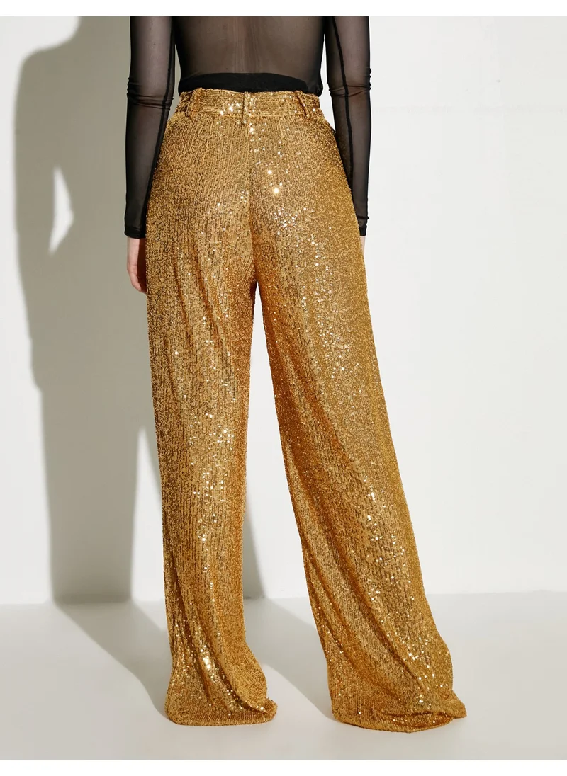 KOTON Sequined Palazzo Trousers with Pockets