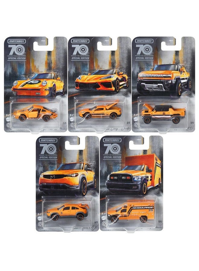 MATCHBOX Matchbox 2023 70th Anniversary Special Edition Moving Parts Complete Set of 5 Diecast Vehicles from HMV12-956A Release  - Image 1