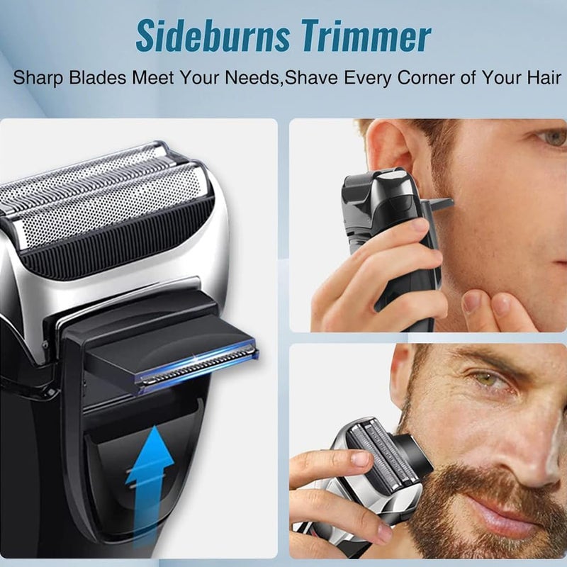 LinJie Men's Electric Shaver, 3 Blade Foil Shaver with Pop-Up Trimmer, Cordless Rechargeable, Waterproof LED Display, Wet/Dry Use, Black - Image 4