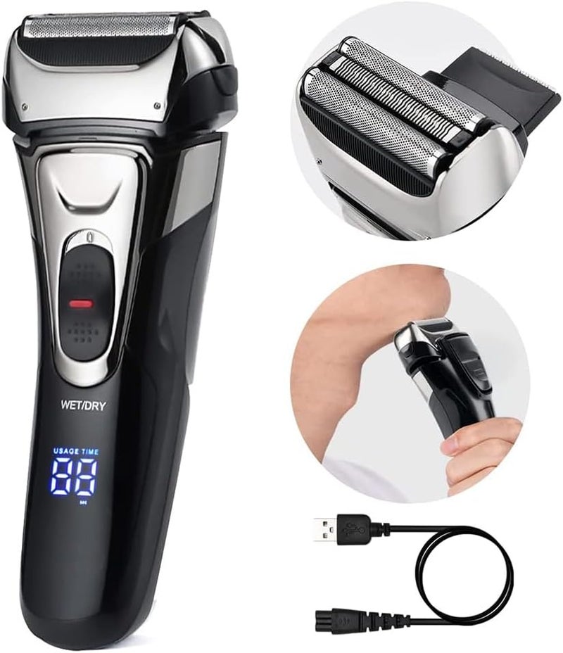 LinJie Men's Electric Shaver, 3 Blade Foil Shaver with Pop-Up Trimmer, Cordless Rechargeable, Waterproof LED Display, Wet/Dry Use, Black - Image 1