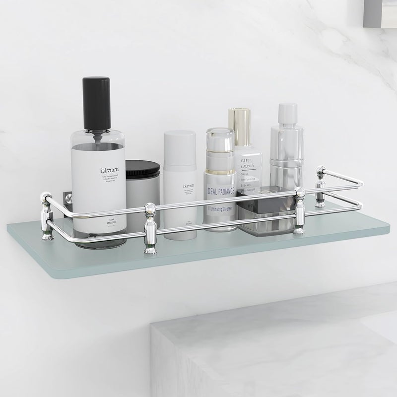 Fortune Multi-Purpose Wall Hung (Frosted) Glass Front Bathroom Shelf with Wall Brackets, Storage Holder, 12 x 6 Inch - (Pack of 2) - Image 4