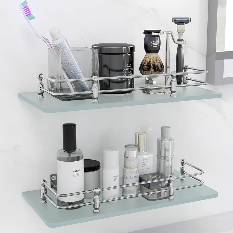 Fortune Multi-Purpose Wall Hung (Frosted) Glass Front Bathroom Shelf with Wall Brackets, Storage Holder, 12 x 6 Inch - (Pack of 2) - Image 3