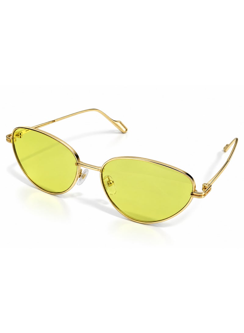 SG128 Oval-Inspired Sunglasses with Yellow Lenses and Gold-Tone Metal Frame