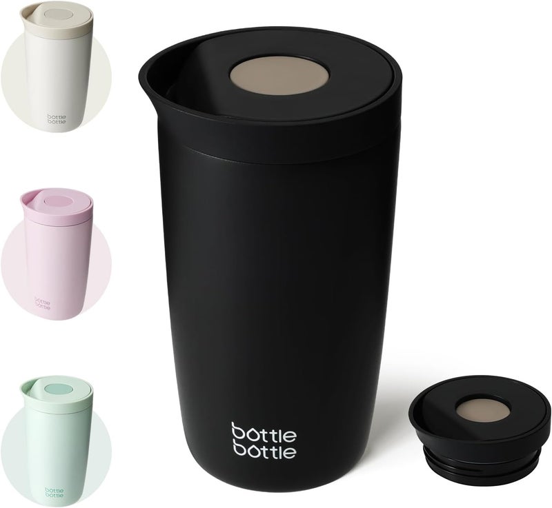 bottle bottle bottlebottle Insulated Travel Mug, Stainless Steel, 350ml, Push Button Lid, Keeps Cold for 12 Hours, Keeps Hot for 8 Hours, Stylish Design (Black) - Image 1