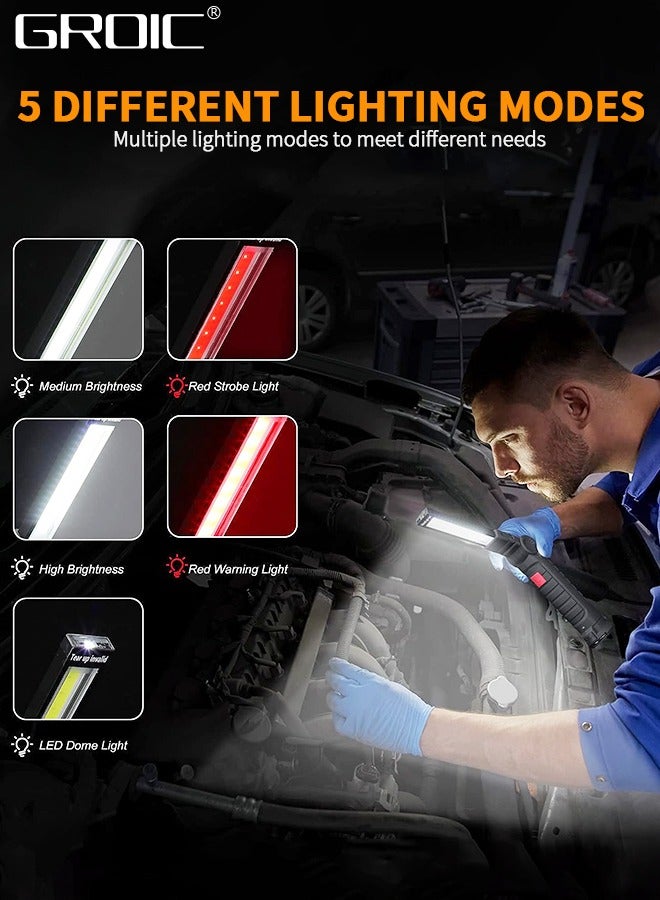 GROIC Rechargeable Work Lights, LED Work Light with Magnetic Base  Hanging Hook, 360°Rotate 5 Modes Magnetic Rechargeable Flashlights for Mechanics Car Repair Home - Image 2