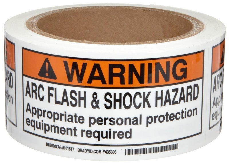 Brady 101517 Arc Flash and Shock Hazard Label - 2" Height, 4" Width, High Performance Polyester, Black and Orange on White (100 Labels per Roll)