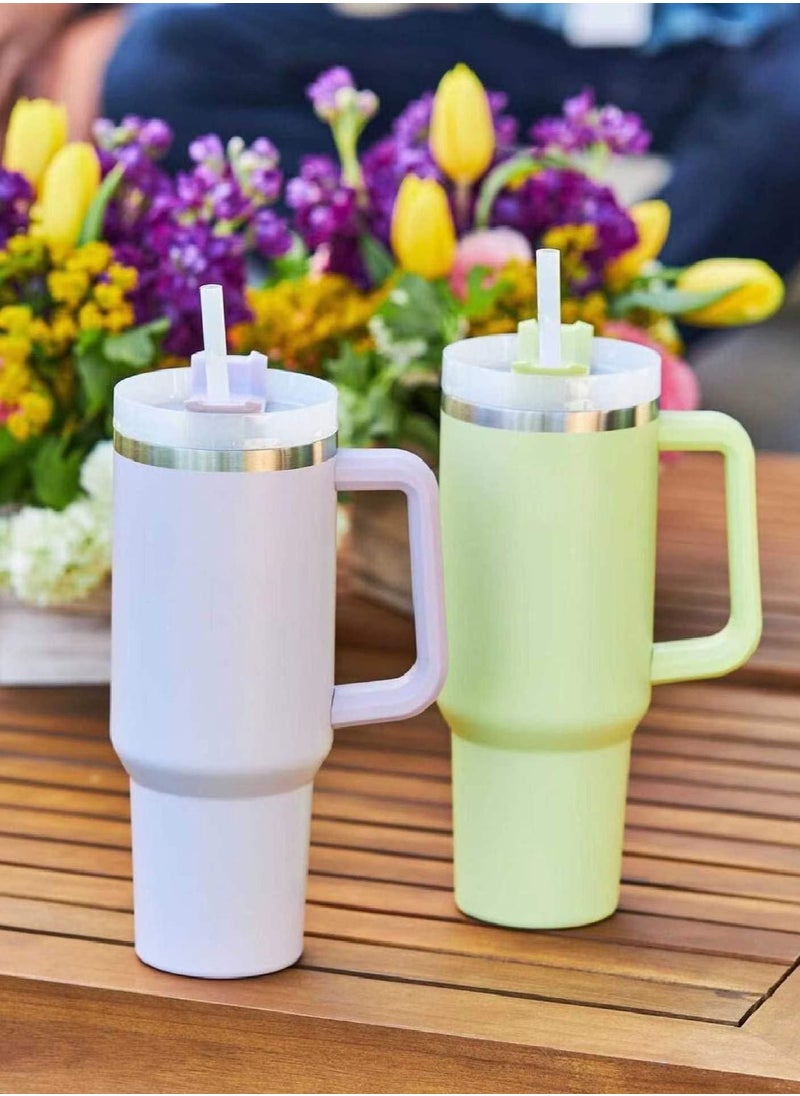 Arabest - 40oz Insulated Mug with Handle and Straw Lid Reusable Vacuum Mug Leak Proof Lid - Image 1