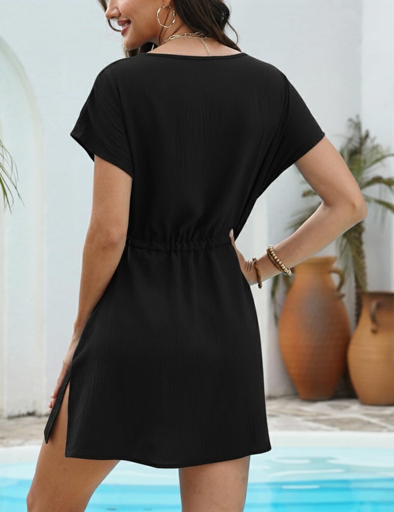 CiCiBird Womens Bathing Suit Coverup Bathing Suit Cover Up Lace Crochet V Neck Beach Dress for Swimwear 2026 Black X-Large - Image 2