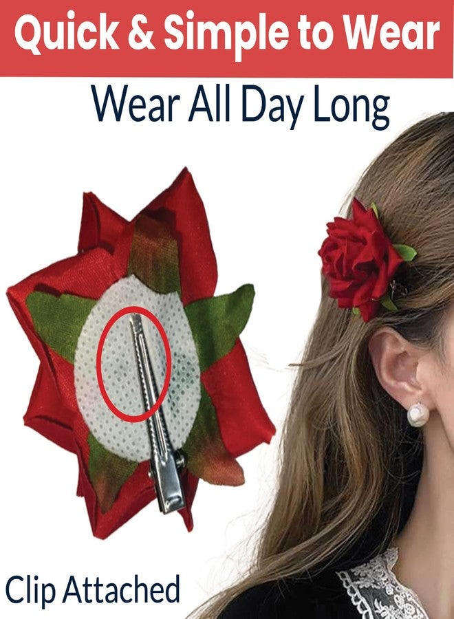 TEMPERIA (2pcs) Hair Accessories For Women & Girls - Stylish Red Rose Artificial Flowers Bun Juda Pins & Clips for Style & Decoration - Bridal Brooch & Braid for Hairstyle of Bride, Wedding & Party - Image 4