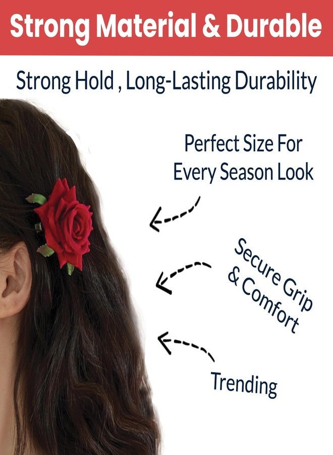 TEMPERIA (2pcs) Hair Accessories For Women & Girls - Stylish Red Rose Artificial Flowers Bun Juda Pins & Clips for Style & Decoration - Bridal Brooch & Braid for Hairstyle of Bride, Wedding & Party - Image 3