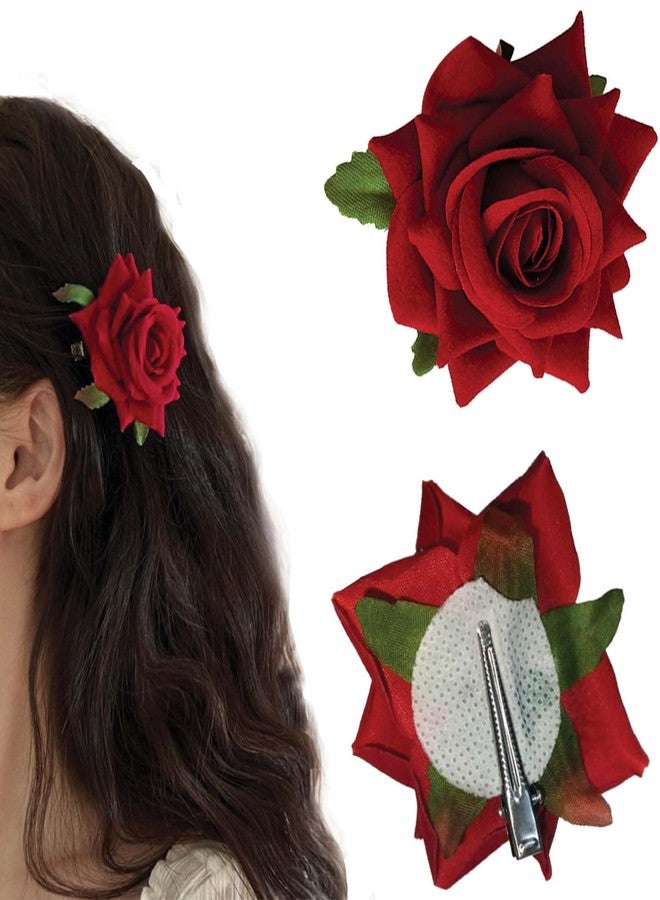 TEMPERIA (2pcs) Hair Accessories For Women & Girls - Stylish Red Rose Artificial Flowers Bun Juda Pins & Clips for Style & Decoration - Bridal Brooch & Braid for Hairstyle of Bride, Wedding & Party - Image 1