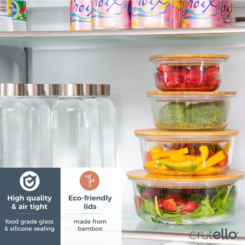 Crutello حاويات إعداد وجبة زجاجية كروتيلو مع أغطية الخيزران 4 - حزمة محكمة الغلق - علب تخزين الطعام الواضحة لتنظيم المطبخ - علامة تجارية أمريكية مملوكة للعائلة - Image 2