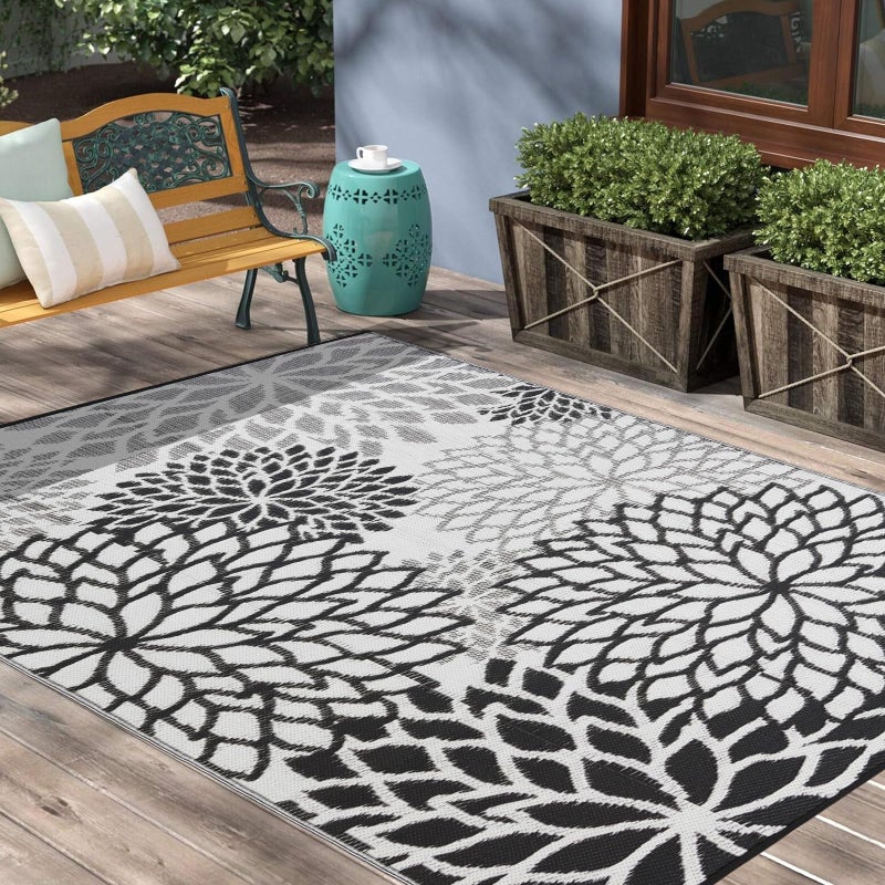 YONILE Outdoor Rug 9x12 ft with LED Light, Waterproof Reversible Outdoor Plastic Straw Rug for Patios Clearance, Large Outdoor Area Rug Carpet RV Mat for Camping Backyard Deck Porch Beach - Image 1