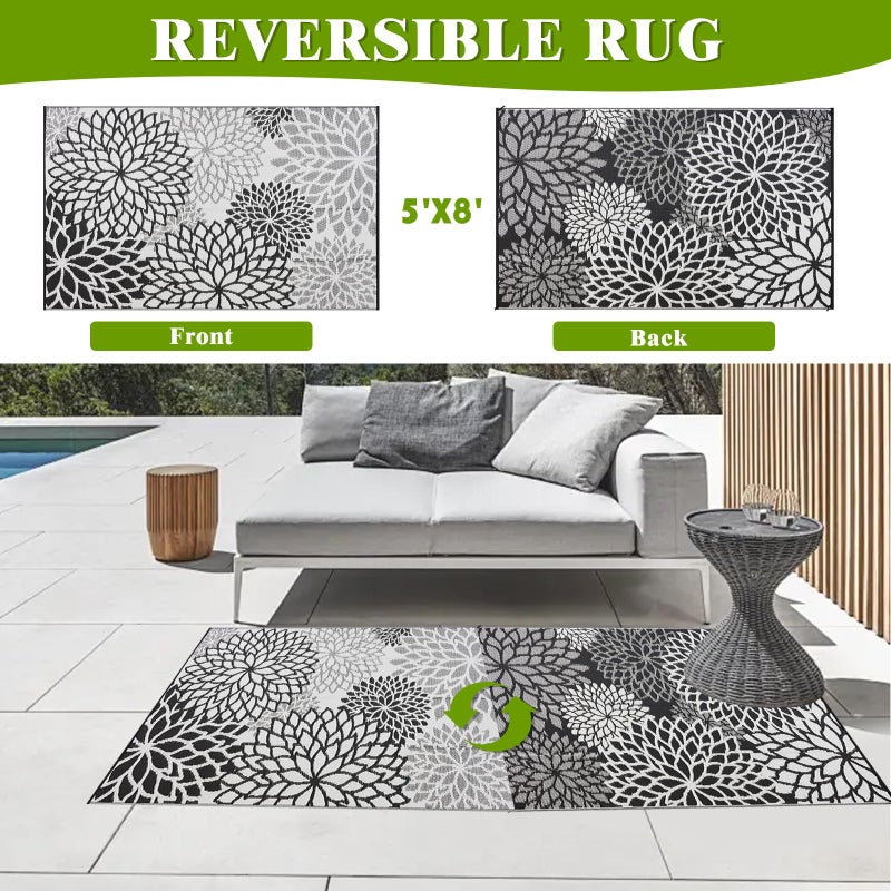 YONILE Outdoor Rug 9x12 ft with LED Light, Waterproof Reversible Outdoor Plastic Straw Rug for Patios Clearance, Large Outdoor Area Rug Carpet RV Mat for Camping Backyard Deck Porch Beach - Image 2
