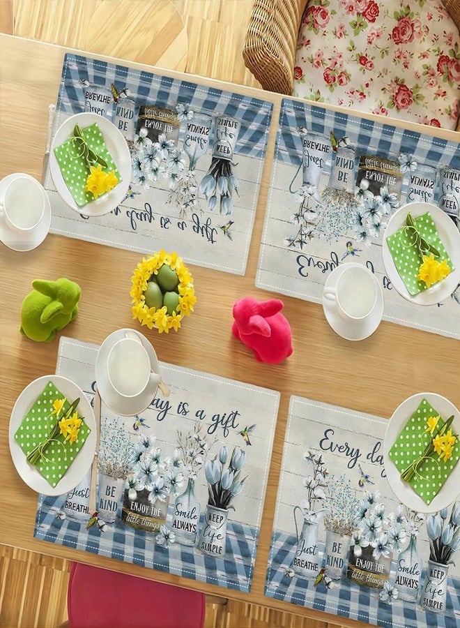 eiffecho Farmhouse Spring Flower Placemats Set of 6 Every Day is A Gift Rustic Floral Double-Sided Table Mats for Dining Room Home Party Indoor 6 PCS 12x18 Inch - Image 4