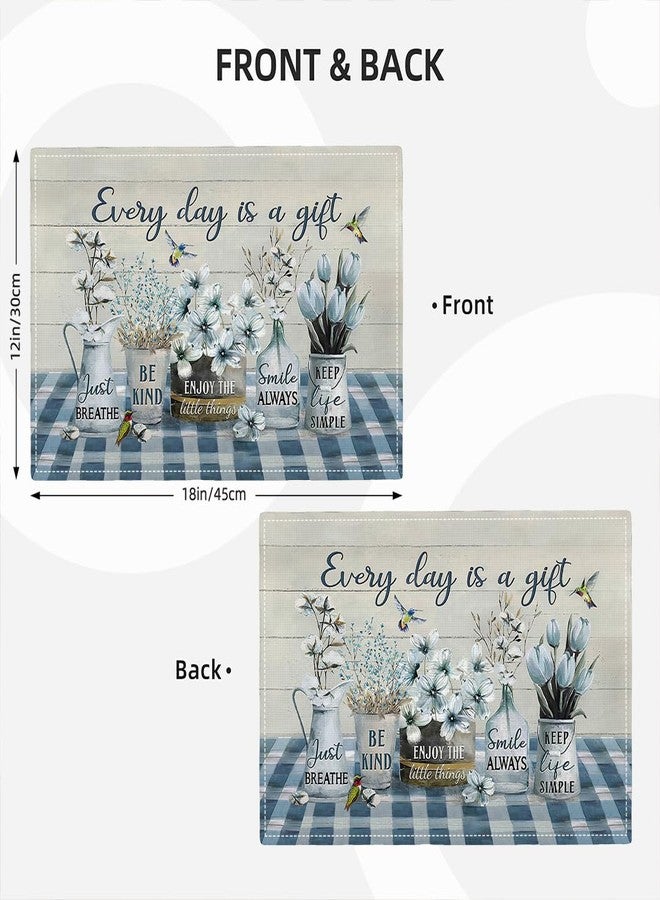 eiffecho Farmhouse Spring Flower Placemats Set of 6 Every Day is A Gift Rustic Floral Double-Sided Table Mats for Dining Room Home Party Indoor 6 PCS 12x18 Inch - Image 3