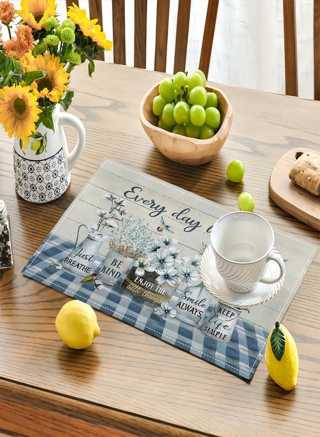 eiffecho Farmhouse Spring Flower Placemats Set of 6 Every Day is A Gift Rustic Floral Double-Sided Table Mats for Dining Room Home Party Indoor 6 PCS 12x18 Inch - Image 2