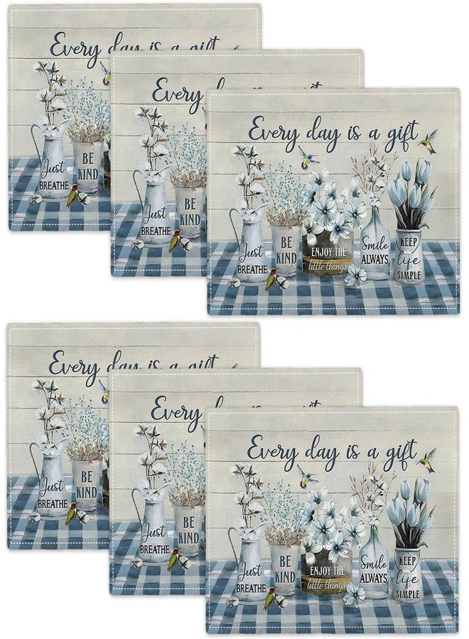 eiffecho Farmhouse Spring Flower Placemats Set of 6 Every Day is A Gift Rustic Floral Double-Sided Table Mats for Dining Room Home Party Indoor 6 PCS 12x18 Inch - Image 1