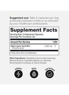 Toniiq 1000 Mg Ultra High Strength Alpha Lipoic Acid Capsules 120 Capsules Ala Supplement  - Image 2