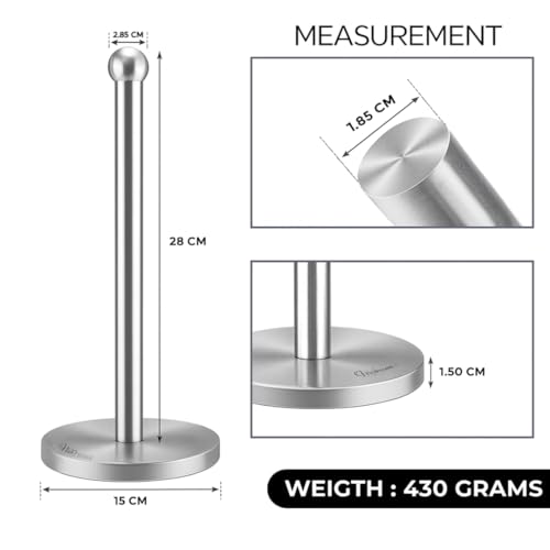 Vintageware® Tissue Paper Holder Countertop, Standing Tissue Paper Roll Holder for Kitchen Bathroom, Paper Towel Holder Stand with Weighted Base, Stainless Steel Tissue Paper Holder (Silver, Style-1) - Image 3