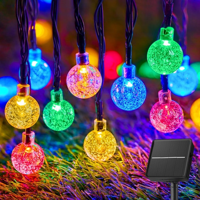 SOLAR STRING LIGHTS OUTDOOR 60 LED 356 FEET CRYSTAL GLOBE LIGHTS WITH 8 LIGHTING MODES WATERPROOF SOLAR POWERED PATIO LIGHTS FOR GARDEN YARD PORCH WEDDING PARTY DECOR MULTICOLOR