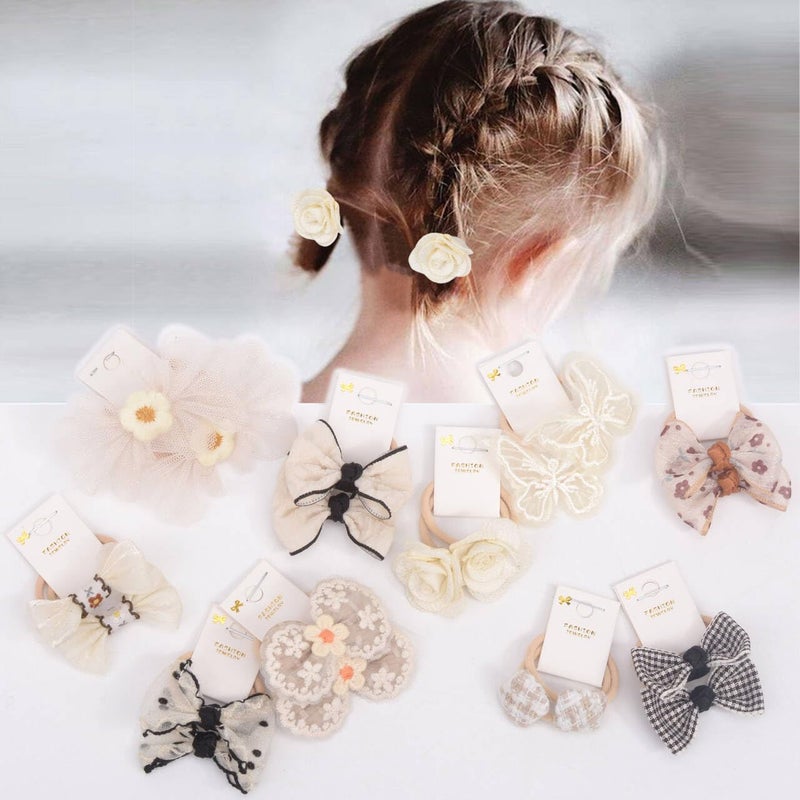 BIANHUAN 10 pairs Hair Ties With Bows 12 Inch Small Ponytail Holders Pigtails Elastic Bands Hair Accessories For Toddler Kids Baby Girls SetB - Image 1