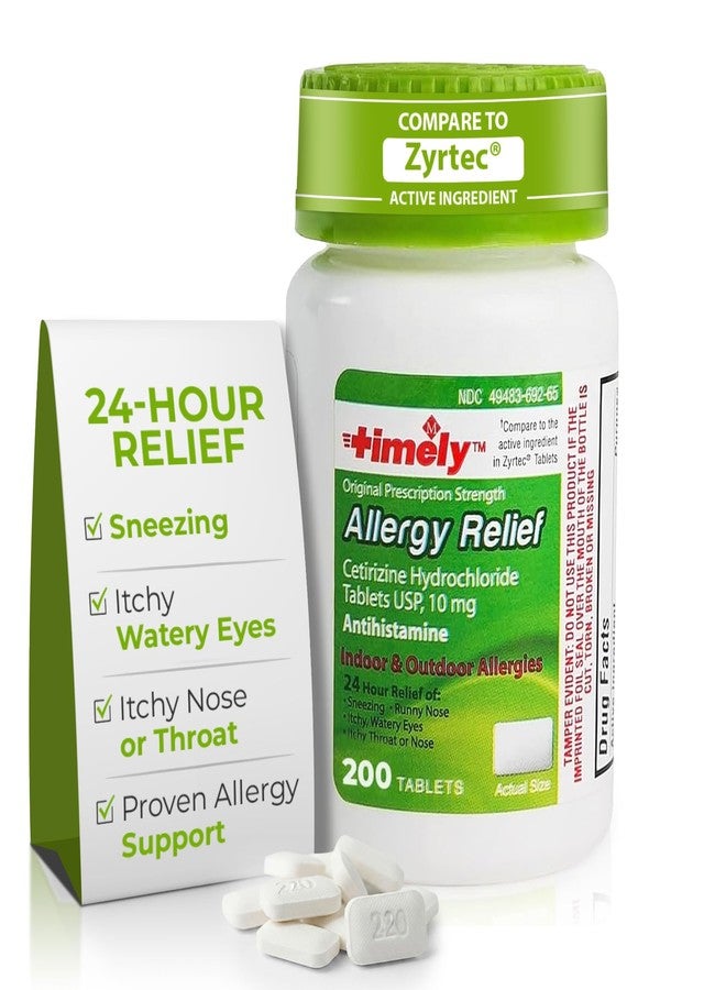 TIME-CAP LABS, INC. TIME-Cap Labs 200 Tablets Cetirizine HCl 10mg Allergy Relief - Antihistamine for Adults & Children Age 6+, Helps Relieve Sneezing, Runny Nose, Itchy Watery Eyes & Itchy Throat - Image 1