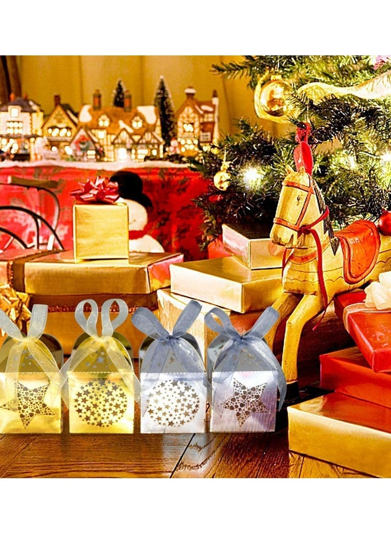 Candy Favor Boxes 40pcs Mini Paper Treat Boxes Candy Goodie Gift Boxes with Ribbon for  Wedding Favor Party Gift Wrap Decoration Golden Star Laser Hollowed out Wedding Candy Box - Image 2