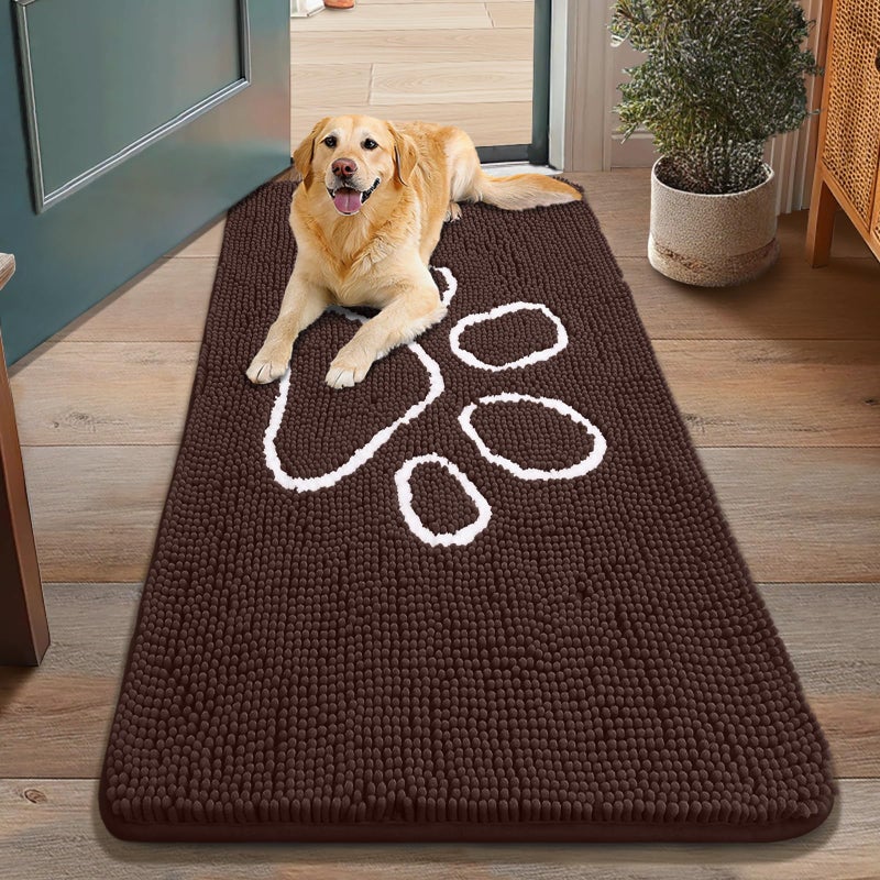 smiry Dog Door Mat for Muddy Paws, Absorbent Dirt Trapper Non-Slip Washable Mat, Quick Dry Chenille, Mud Mat for Dogs, Entry Indoor Door Mat for Inside Floor (48x30 Inches, Brown) - Image 1