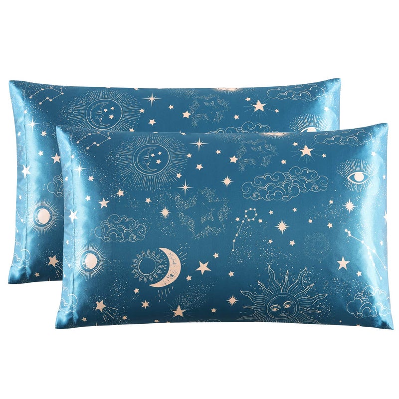 EXQ Home Silky Satin Pillowcase for Hair and SkinPrinted Cooling Pillow Cases Standard Size Set of 2 Satin Pillow Case 2 Pack with Envelope Closure 20x26 inches