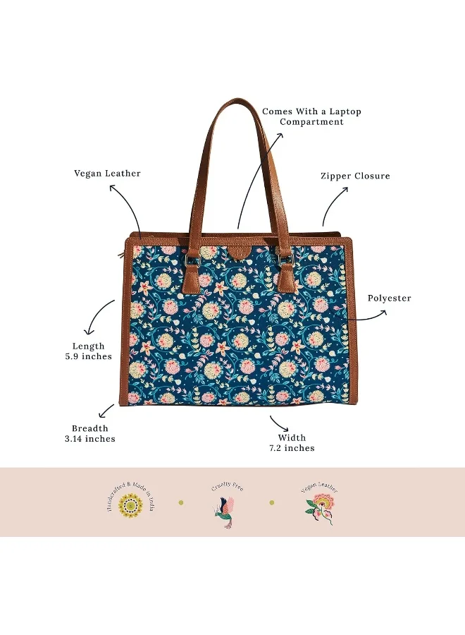 Chumbak TEAL BY CHUMBAK Blue Bloom Office Tote, Blue, One Size