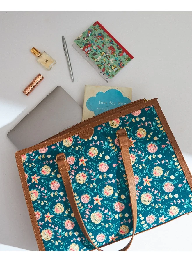 Chumbak TEAL BY CHUMBAK Blue Bloom Office Tote, Blue, One Size