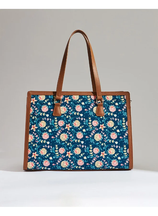 Chumbak TEAL BY CHUMBAK Blue Bloom Office Tote, Blue, One Size